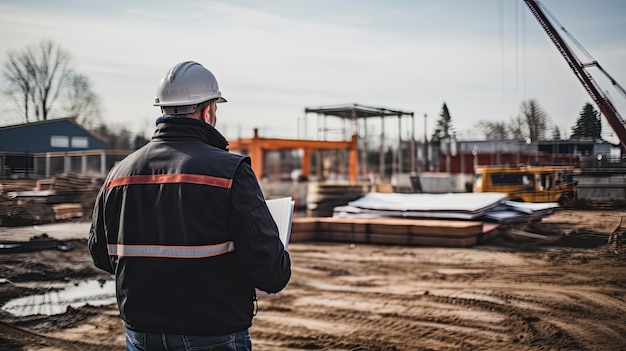 Engineer working on building site