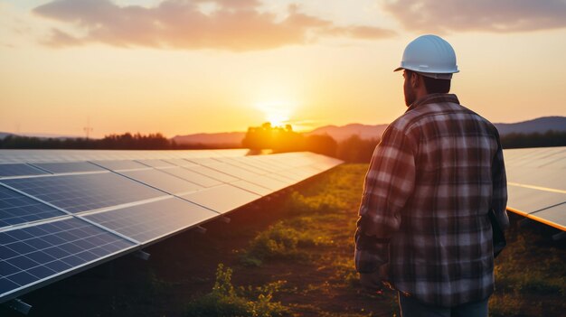 Photo engineer working on checking equipment in solar power plant