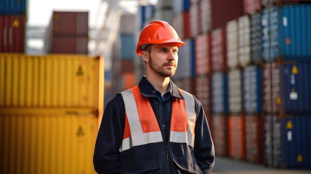 An engineer working at the container yard in the port