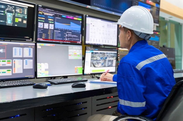 Engineer working at control room Manager control system Technician man monitoring program