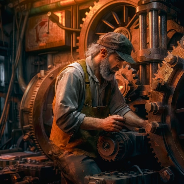 engineer working among rusty iron