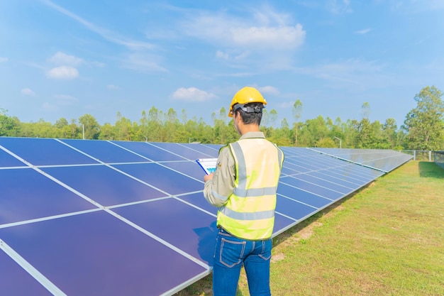 Engineer working at solar energy station