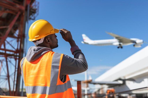 Engineer working with a airplane