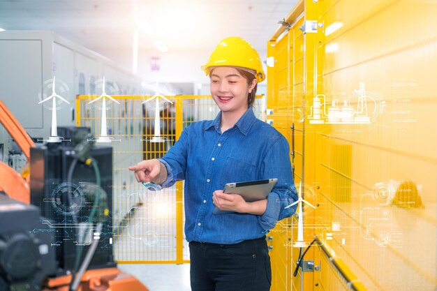 Foto ingegnere che lavora con la tecnologia informatica in fabbrica