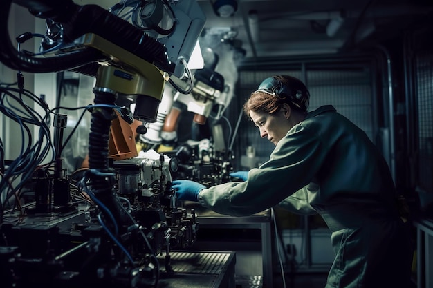 Engineer working with robot arm in factory Smart industry 40 concept Generative AI