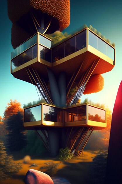 Photo an over engineered luxury treehouse