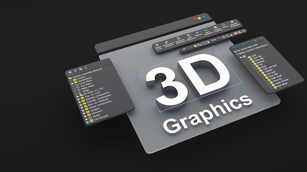 Engineering designer designs 3D CAD software model. digital production computer screen 3d rendering.