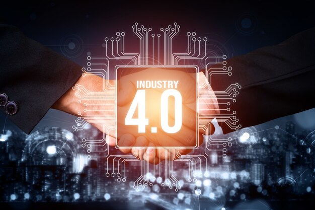 Foto tecnologia di ingegneria e concetto di fabbrica intelligente dell'industria 4.0