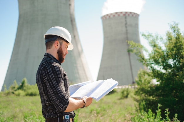 Engineering work at the power plant, check the information on paper.