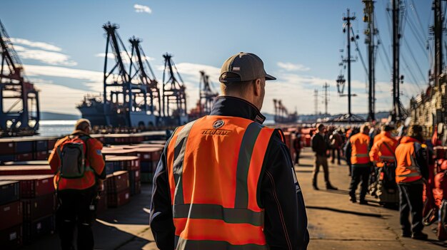 Foto gli ingegneri stanno effettuando supervisione e controllo presso il porto mercantile