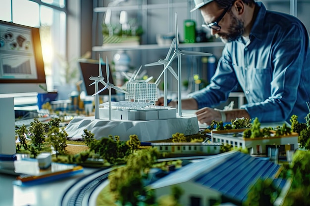 Engineers Designing Clean Energy Models in Office