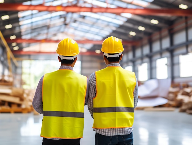 Engineers evaluating warehouse construction