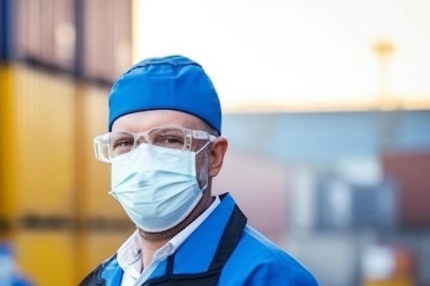 engineers or foreman wear medical face masks