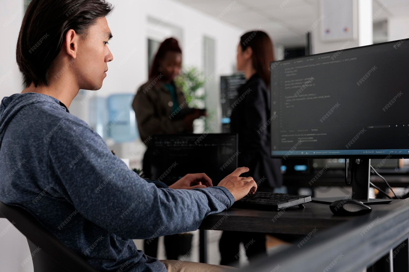 Premium Photo | Engineers programming server code algorithm on computer ...
