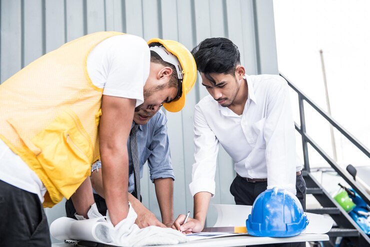 फोटो engineers and teamwork, meeting for successful project construction