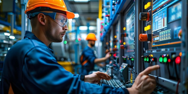 engineers utilize scada system for monitoring operators overseeing product line assembly concept scada system monitoring operators product line assembly engineering technology