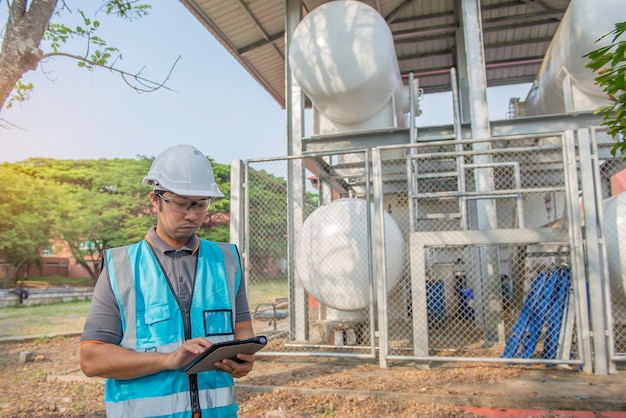 Engineers work place to keep liquid heliumpreventive maintenance schedule checkingThailand people