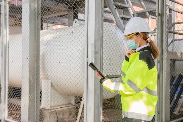 Gli ingegneri lavorano sul posto di lavoro per mantenere il programma di manutenzione preventiva dell'elio liquido che controlla la gente della thailandia