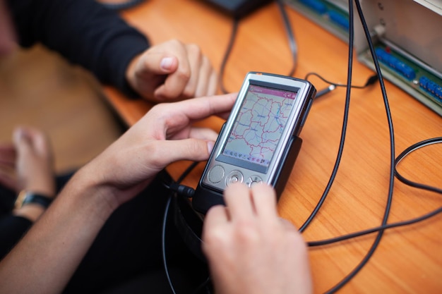 Engineers work with electrical measuring devices