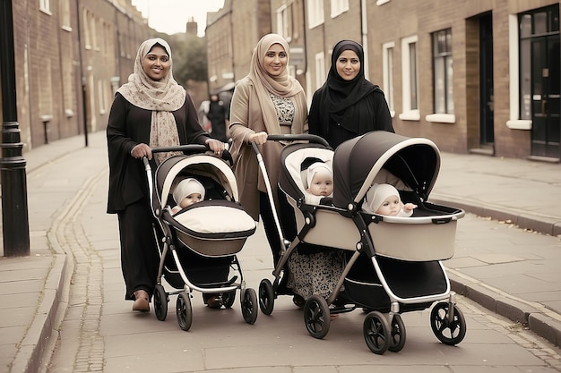 Photo england bristol oct 02 2017 diversity in britain two muslimas with their children in pram