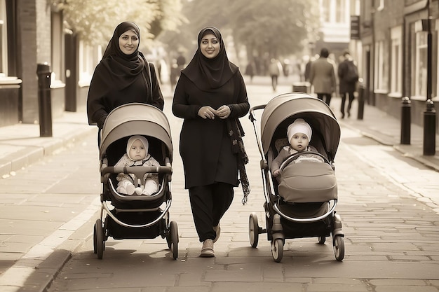 England Bristol Oct 02 2017 Diversity in Britain Two Muslimas with their Children in Pram