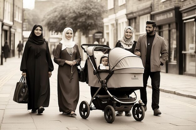 England Bristol Oct 02 2017 Diversity in Britain Two Muslimas with their Children in Pram