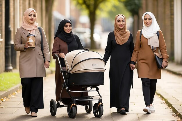 Photo england bristol oct 02 2017 diversity in britain two muslimas with their children in pram