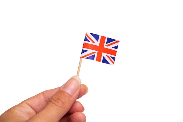 England flag in hand isolated on white background