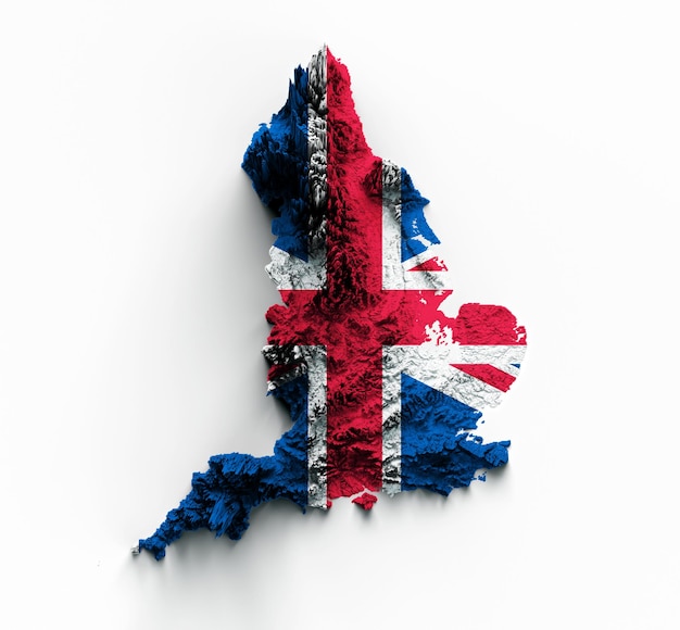 England Map National flag Great Britain UK relief map 3d illustration