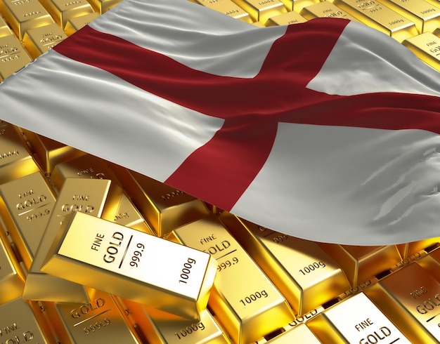 England national country flag on Golden ingots bars