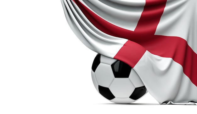 England national flag draped over a soccer football ball 3D Rendering