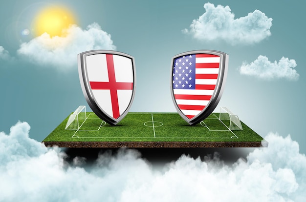 Англия против США против баннера на экране Футбольная концепция футбольного поля стадион 3d иллюстрация
