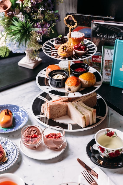 English afternoon tea set including hot tea