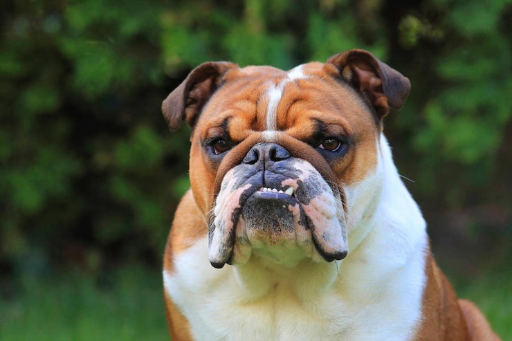 Photo イギリスのブルドッグ canis lupus f familiaris ポートレート ドイツ ストック写真