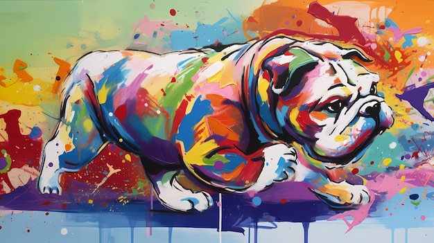 English bulldog colorful illustration Generative AI