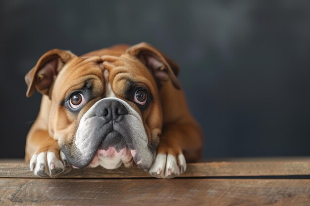 English Bulldog portrait focus on blank space