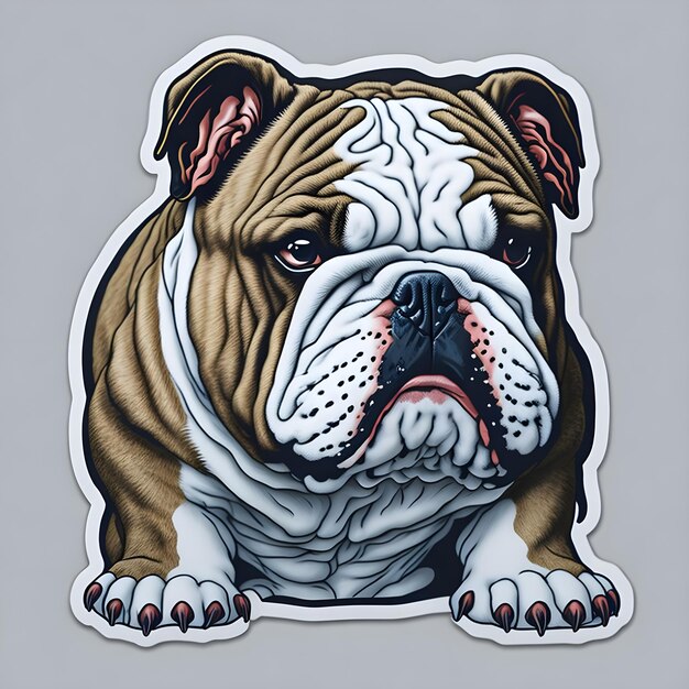 Foto cartone animato adesivo bulldog inglese con sfondo semplice