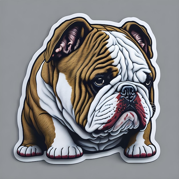 English bulldog sticker cartoon with plain background