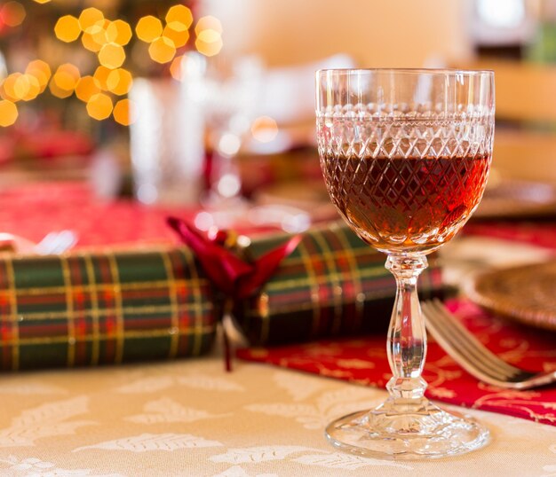 English Christmas table with sherry glass