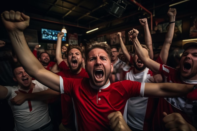 English football fans celebrating a victory