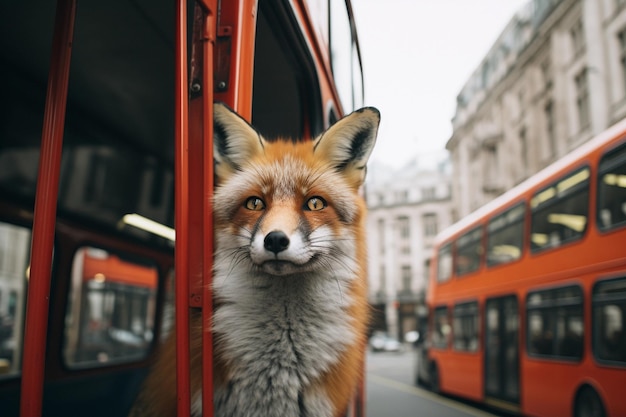 English fox in London taking a bus