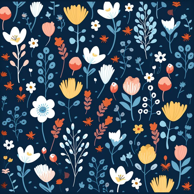 English garden flowers background pattern wallpaper vector