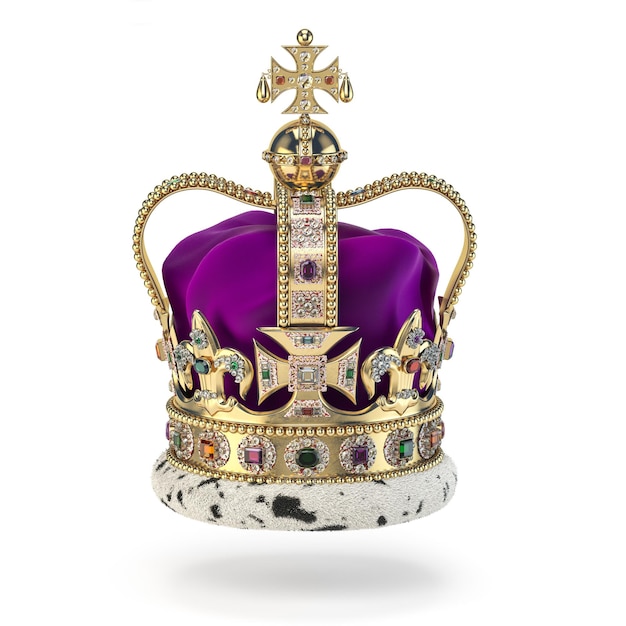 English golden crown with jewels isolated on white Royal symbol of UK monarchy