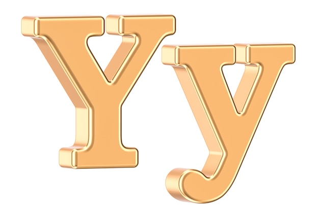 세리프 3D 렌더링이 포함된 영어 황금 문자 Y