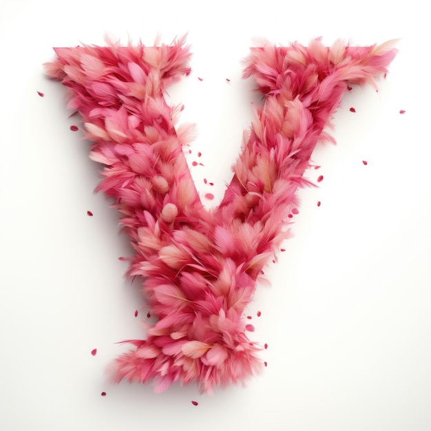 Photo english letter v whose texture is pink feather white background generative ai