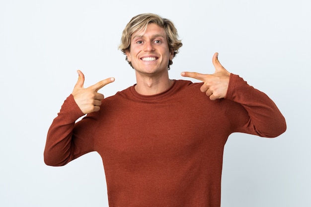 English man over isolated white background giving a thumbs up gesture