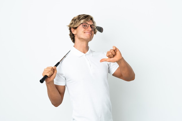 English man playing golf proud and self-satisfied