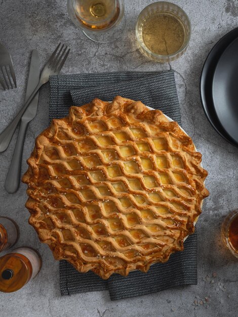 English meat pie pork pie traditional british pie freshly baked\
homemade savory pies with golden crust pie with pastry decoration\
on top food photography food styling english cuisine