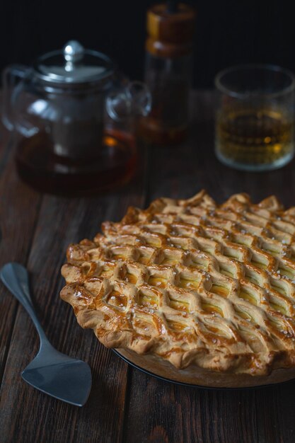 English meat pie pork pie traditional british pie freshly baked\
homemade savory pies with golden crust pie with pastry decoration\
on top food photography food styling english cuisine