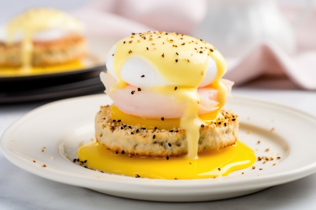 English muffin with poached egg and hollandaise sauce